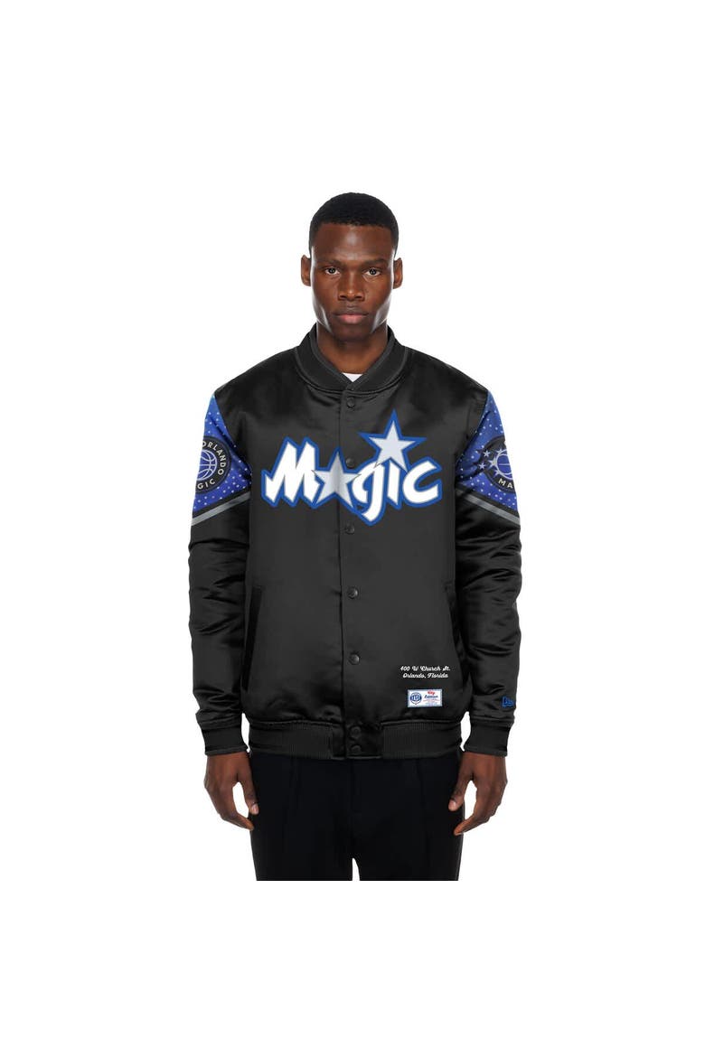 Men's New Era Black Orlando Magic 2025/26 City Edition Full-Snap Satin Jacket, Main, color, Black