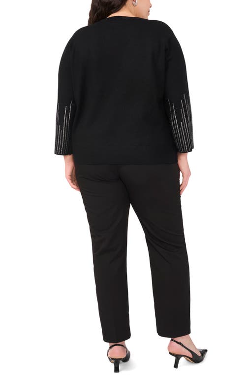 Vince Camuto Rhinestone Sleeve Sweater In Rich Black