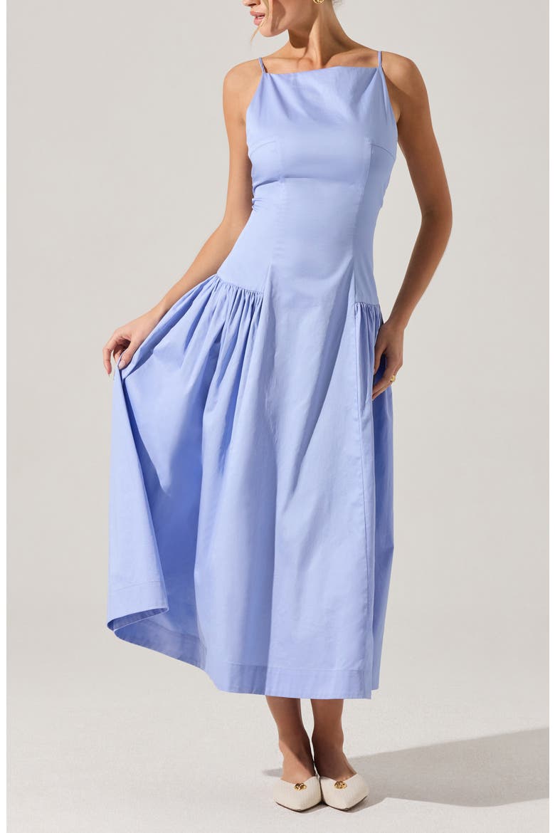 High Neck Open Back Cotton Midi Dress, Alternate, color, CORNFLOWER BLUE