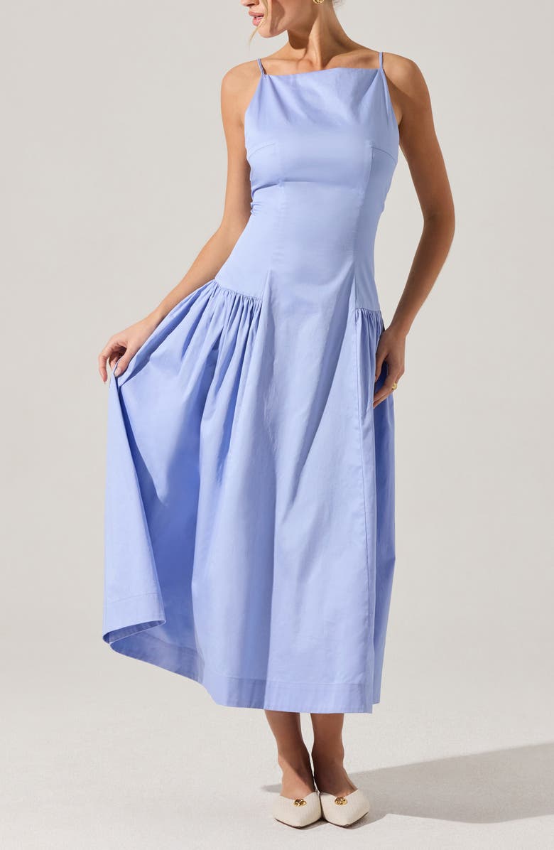 ASTR the Label High Neck Open Back Cotton Midi Dress, Alternate, color, Cornflower Blue