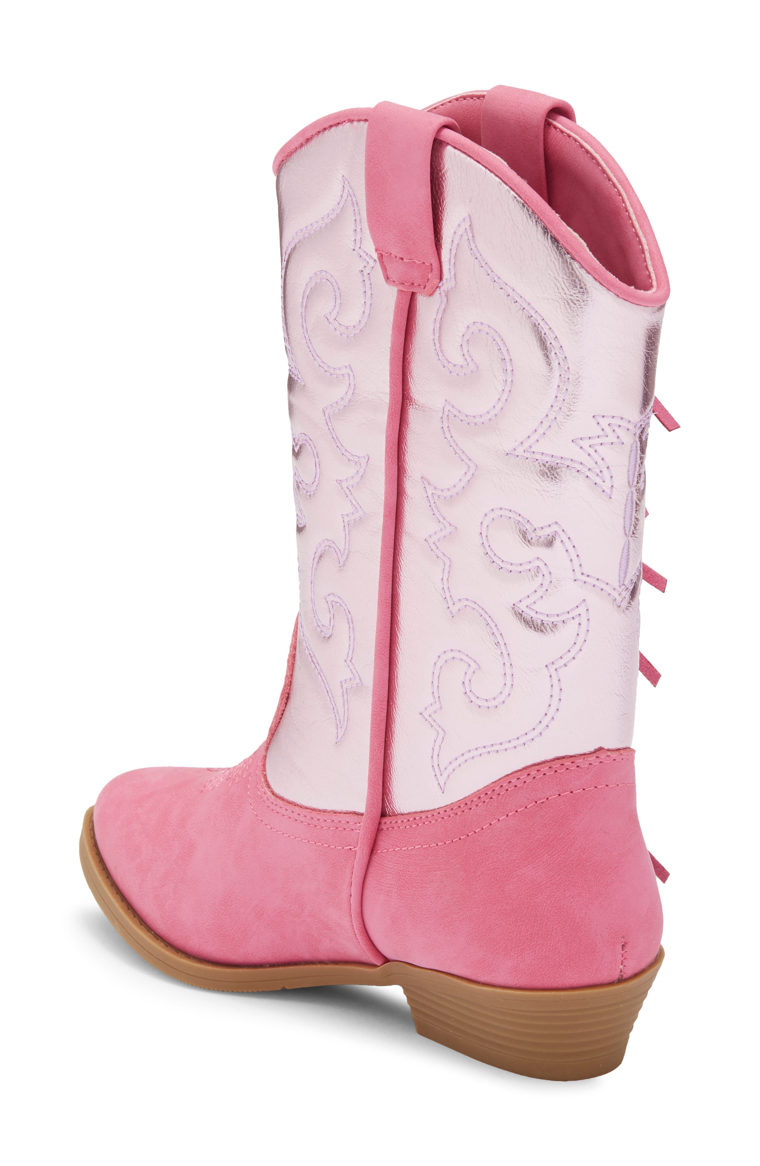Kids' Fringe Metallic Western Boot, Alternate, color, PINK METALLIC