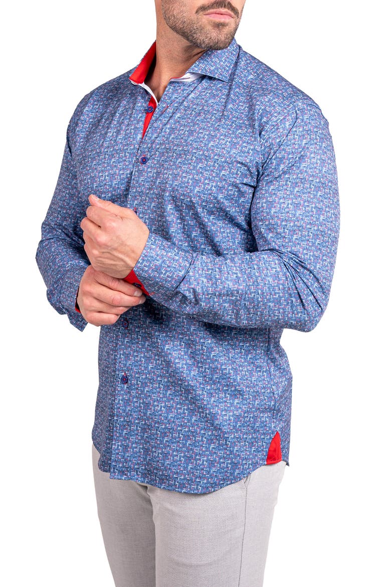 Einstein Stretch Ascension Contemporary Fit Button-Up Shirt, Alternate, color, BLUE