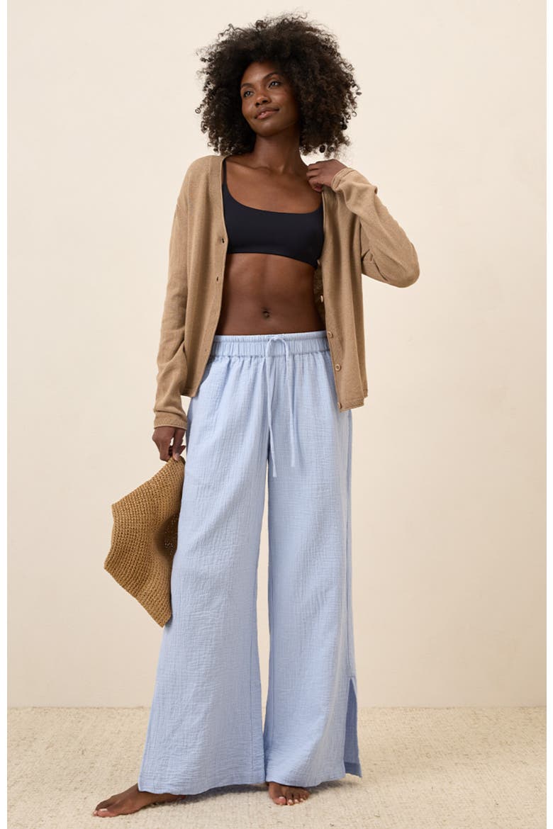 Organic Cotton Coastal Double Gauze Split Hem Pant, Alternate, color, Cornflower Blue