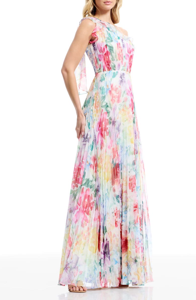 Dress the Population Leandra One-Shoulder Chiffon Gown, Alternate, color, Ivory Multi