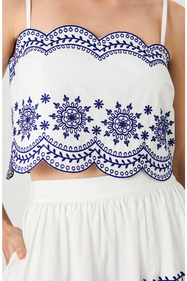 Alissa Embroidered Crop Cotton Top, Alternate, color, LINEN WHITE ELECTRIC INDIGO