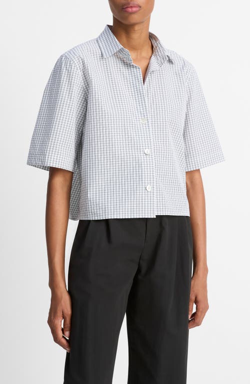 Vince Check Cotton Crop Button-up Shirt In Blue