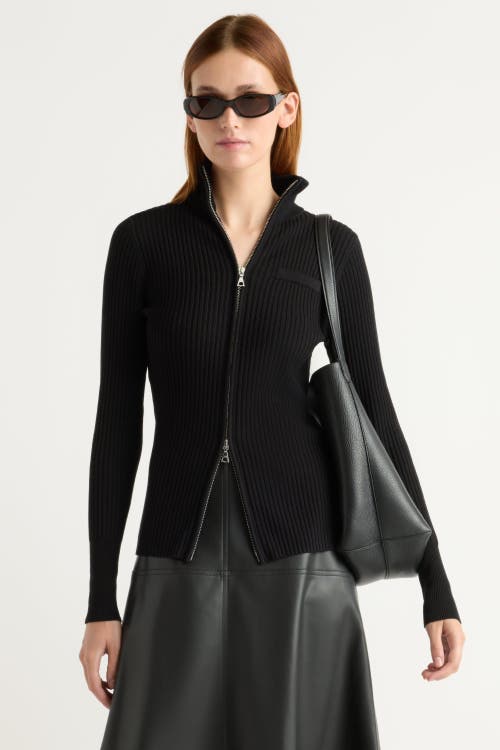 Modern Citizen Kaine Ribbed Two Way Zip Sweater In Black