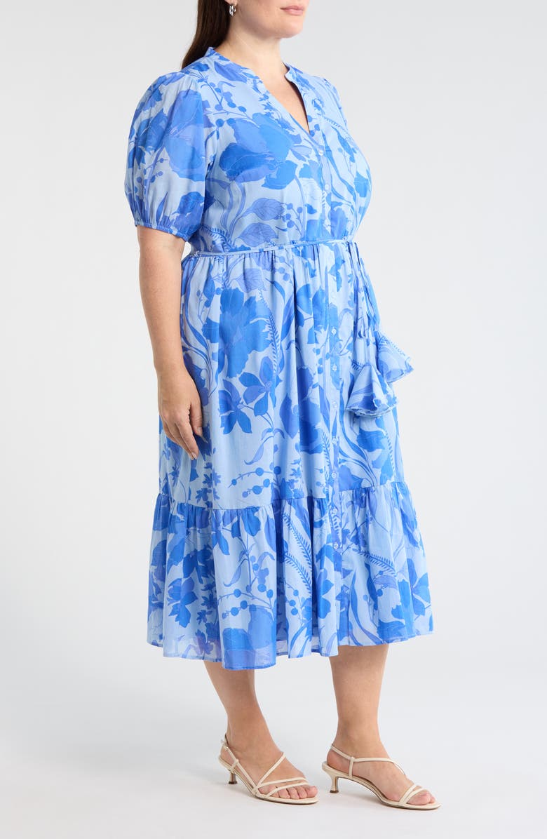 SUGARLIPS Beth Floral Button-Up Tiered Shirtdress, Alternate, color, Light-Blue-Multi