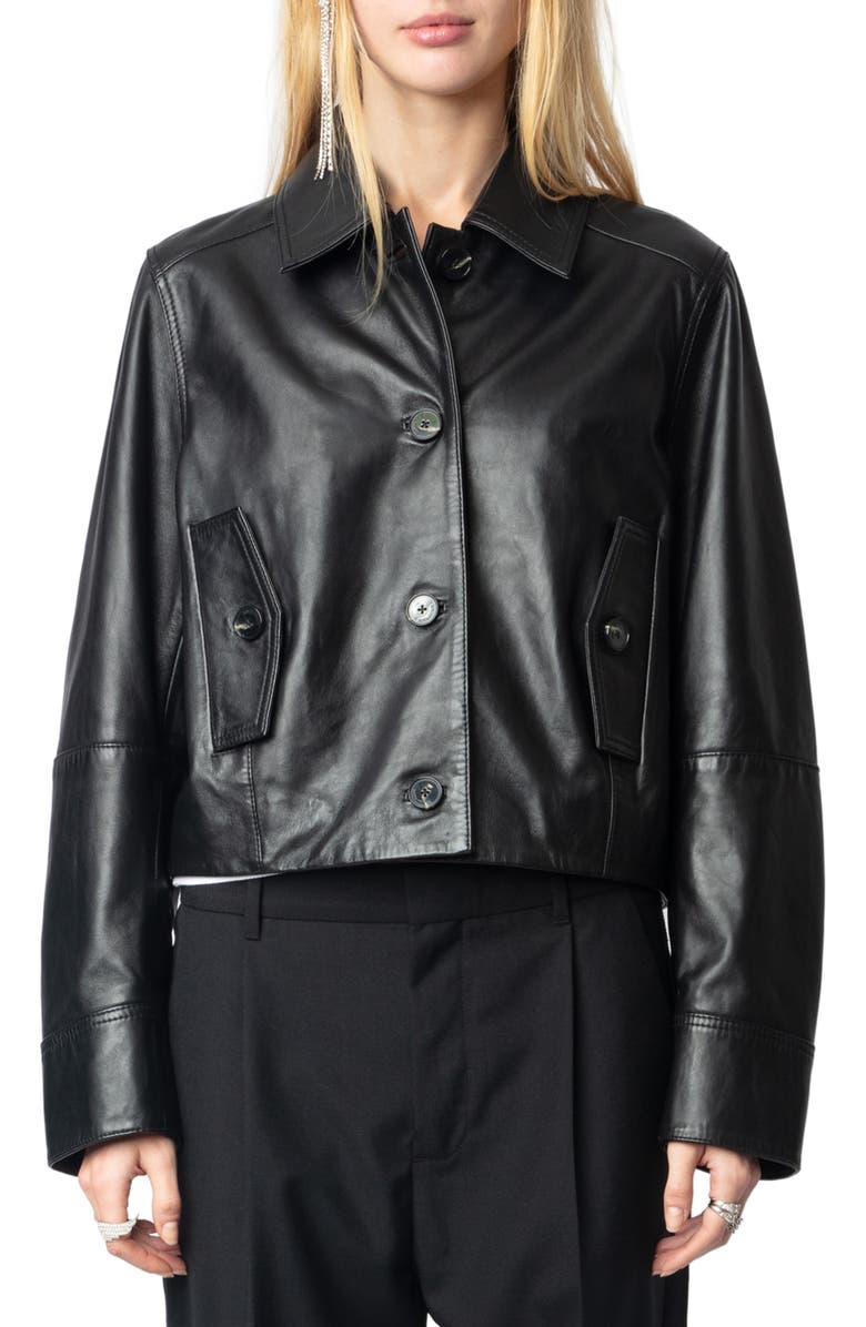 Zadig & Voltaire Liston Leather Crop Jacket, Main, color, 