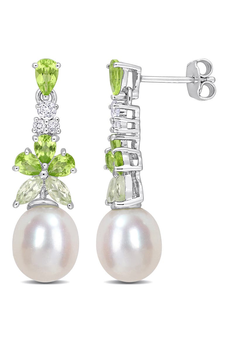 Semiprecious Stone & Cultured Pearl Drop Earrings, Main, color, GREEN