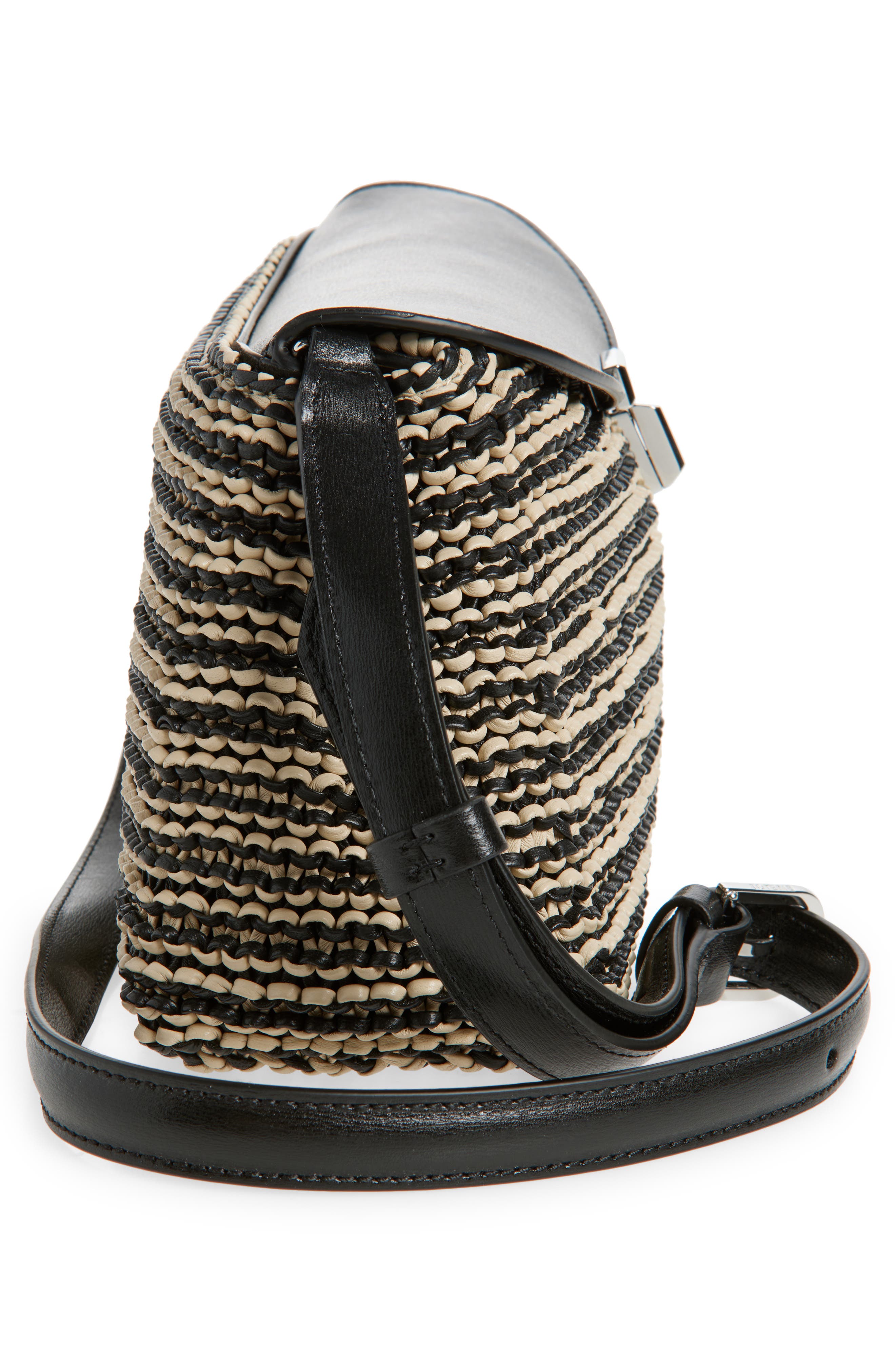 TOTEME T-Lock Top Handle Woven Leather Clutch, Alternate, color, Black/ Sand