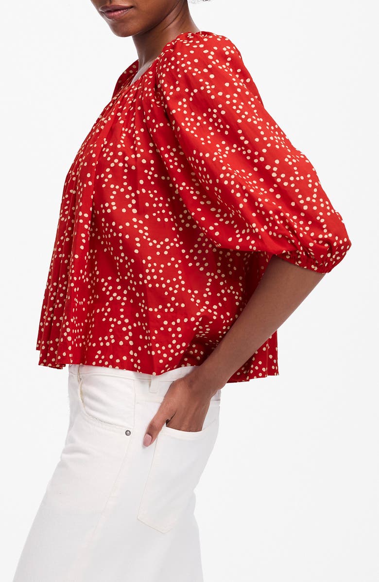Madewell Shirred Puff-Sleeve Top, Alternate, color, Festival Red