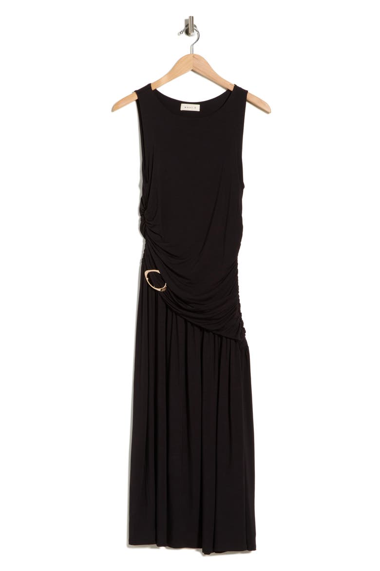 Ruched Ring Midi Dress, Alternate, color, BLACK