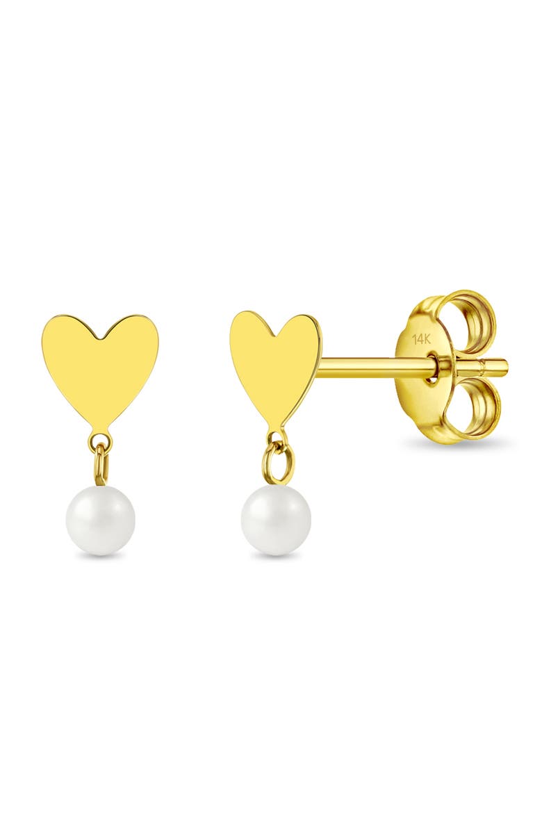14k Heart Pearl Drop Girl Earrings, Main, color, Gold