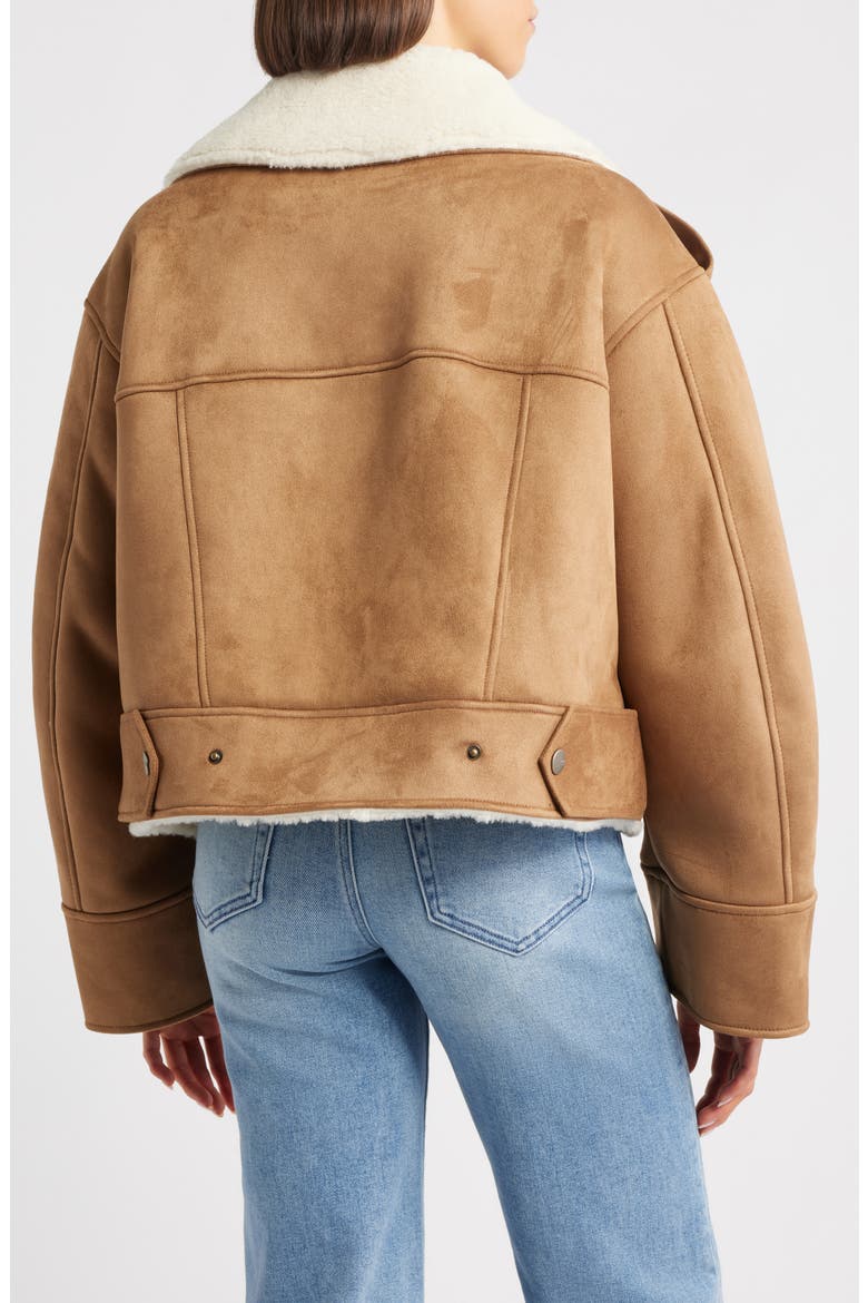 Finnian Oversize Faux Suede & LuxeFluff Moto Jacket, Alternate, color, CHESTNUT
