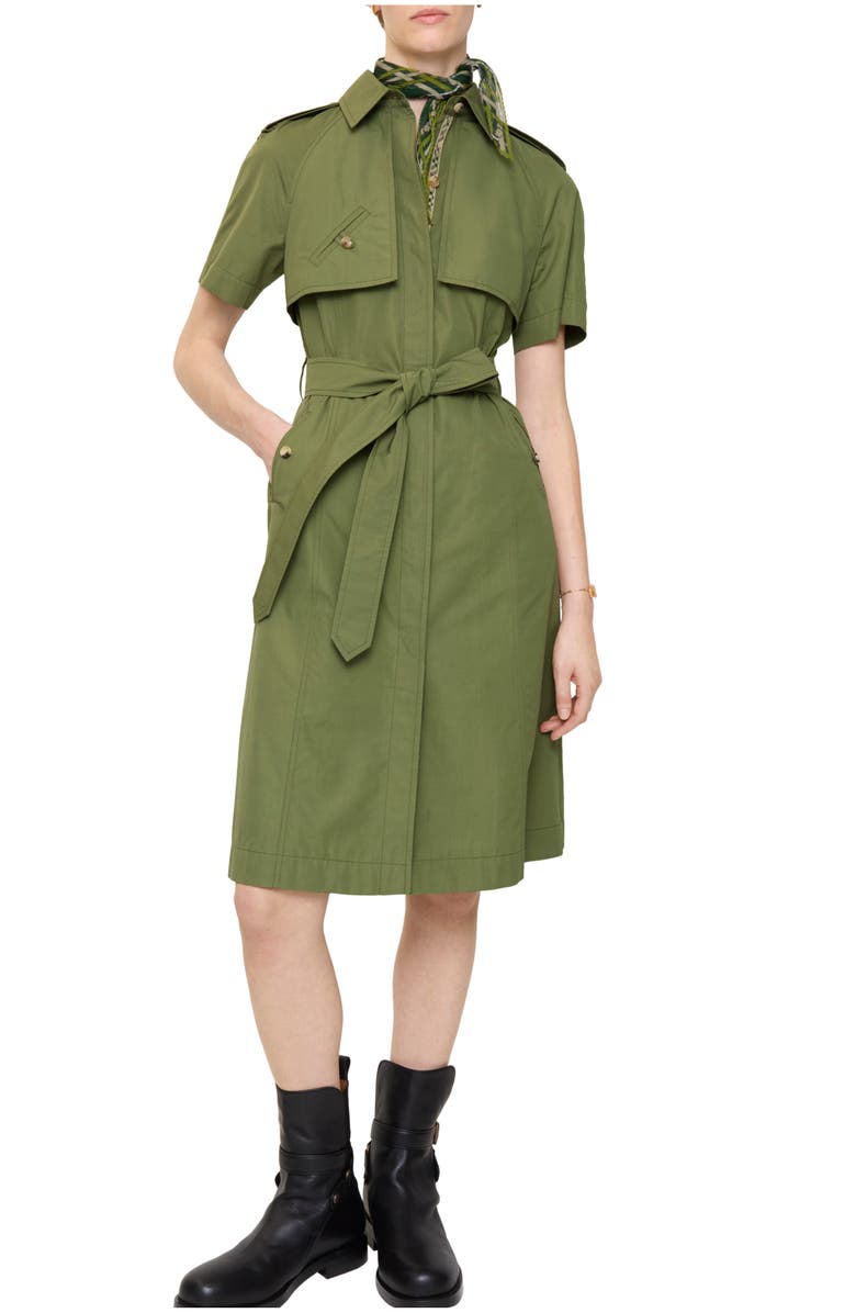Burberry Cotton Poplin Trench Dress, Main, color, Pasture Green