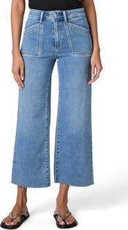 PAIGE Anessa Raw Hem High Waist Ankle Wide Leg Jeans