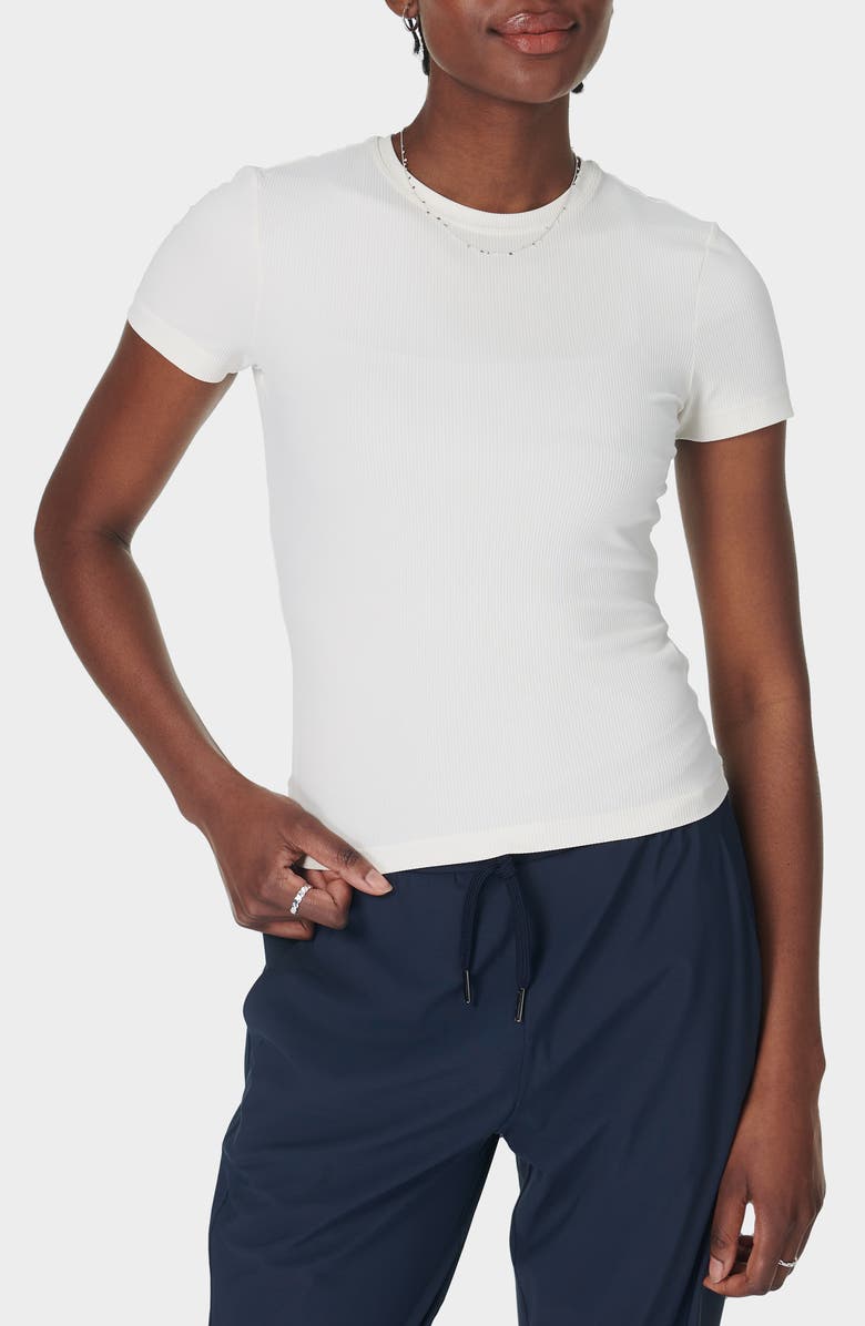 Sweaty Betty Explorer Sculpt Rib Performance T-Shirt, Main, color, Lily White