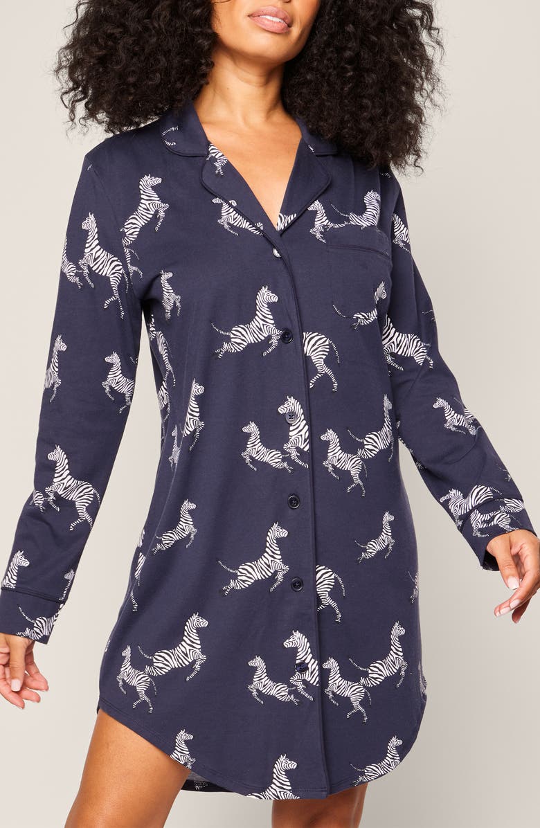 Petite Plume Zebre de Nui Pima Cotton Nightgown, Main, color, Navy