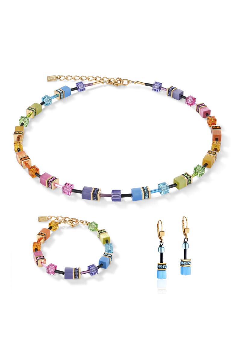 Geocube® Gold Earrings, Alternate, color, Rainbow