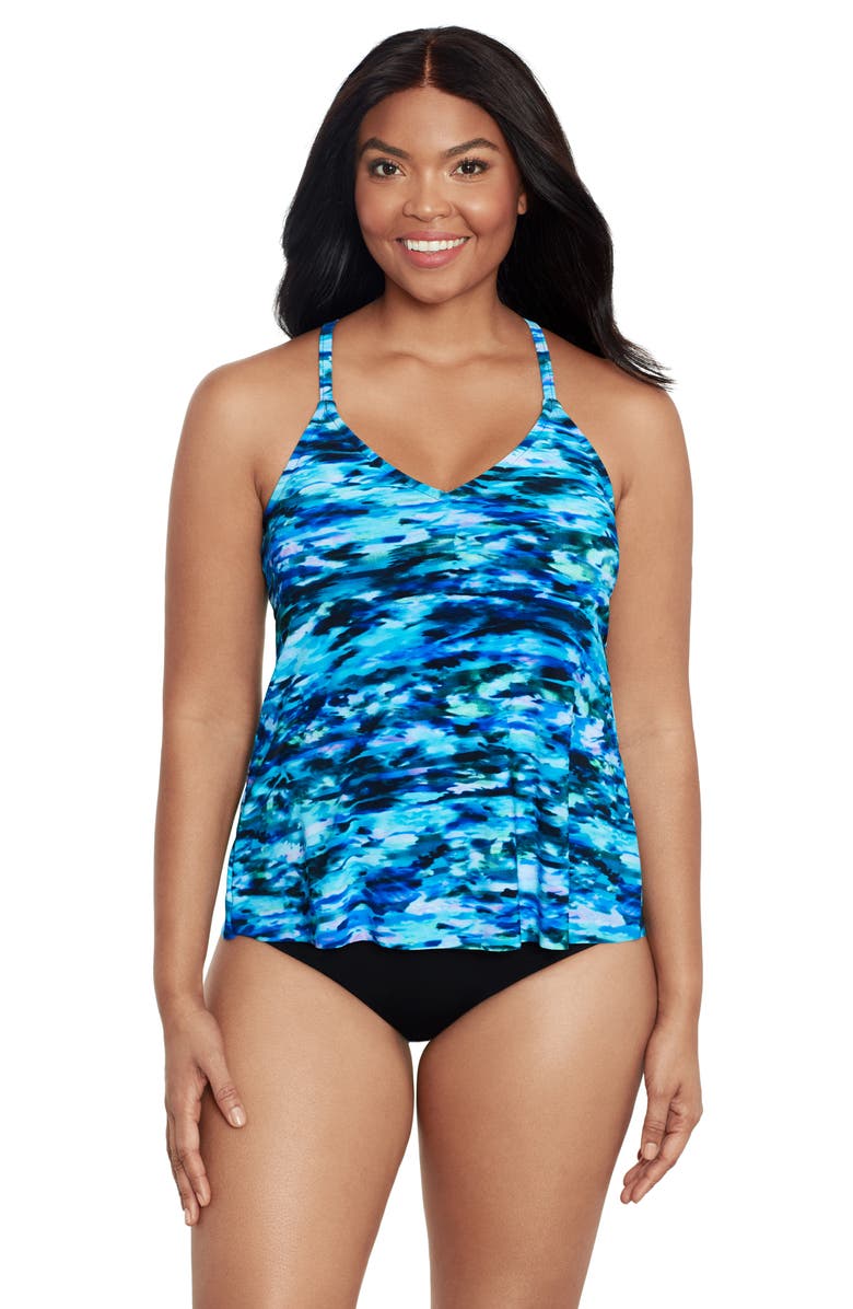 Trimshaper Bili Racerback Tankini Swimsuit Top, Main, color, Ocean Dream