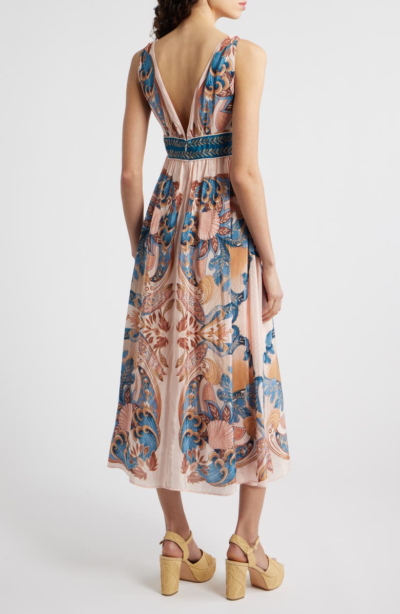 FARM Rio Garden Scarf Print Midi Dress, Alternate, color, Garden Scarf Soft Pink