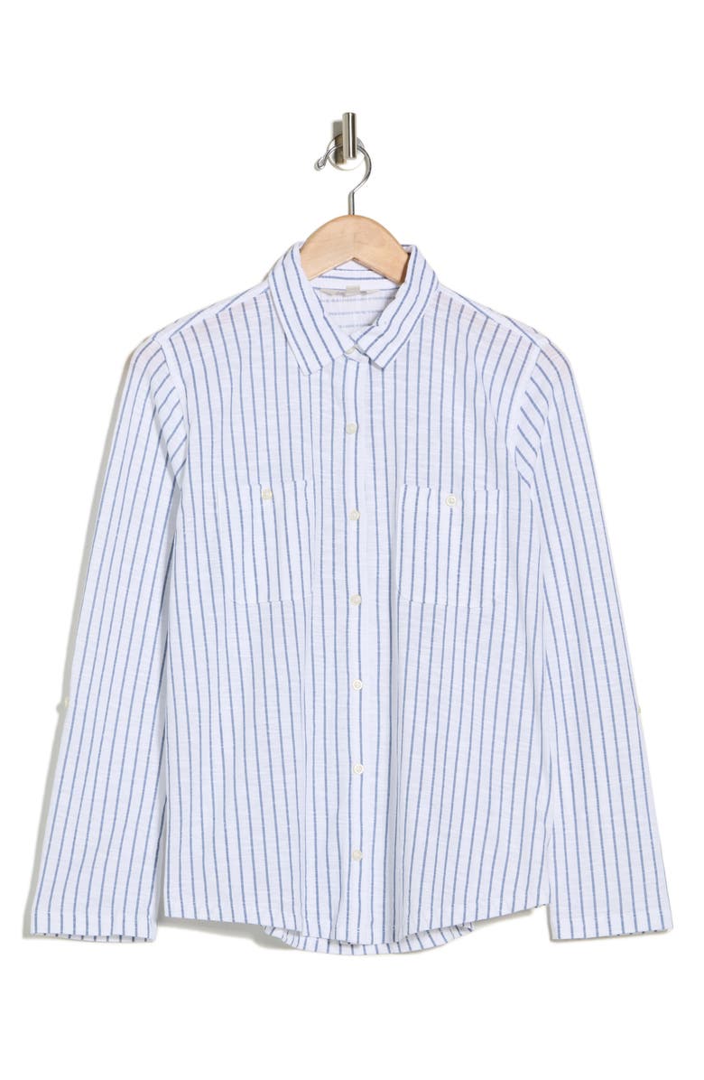 Lucky Brand Knit Button Up Shirt, Main, color, Blue Stripe