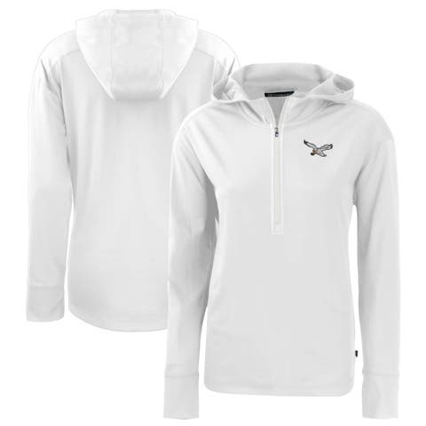 Women's Cutter & Buck  White Philadelphia Eagles Throwback Daybreak Eco Recycled Half-Zip Hoodie
