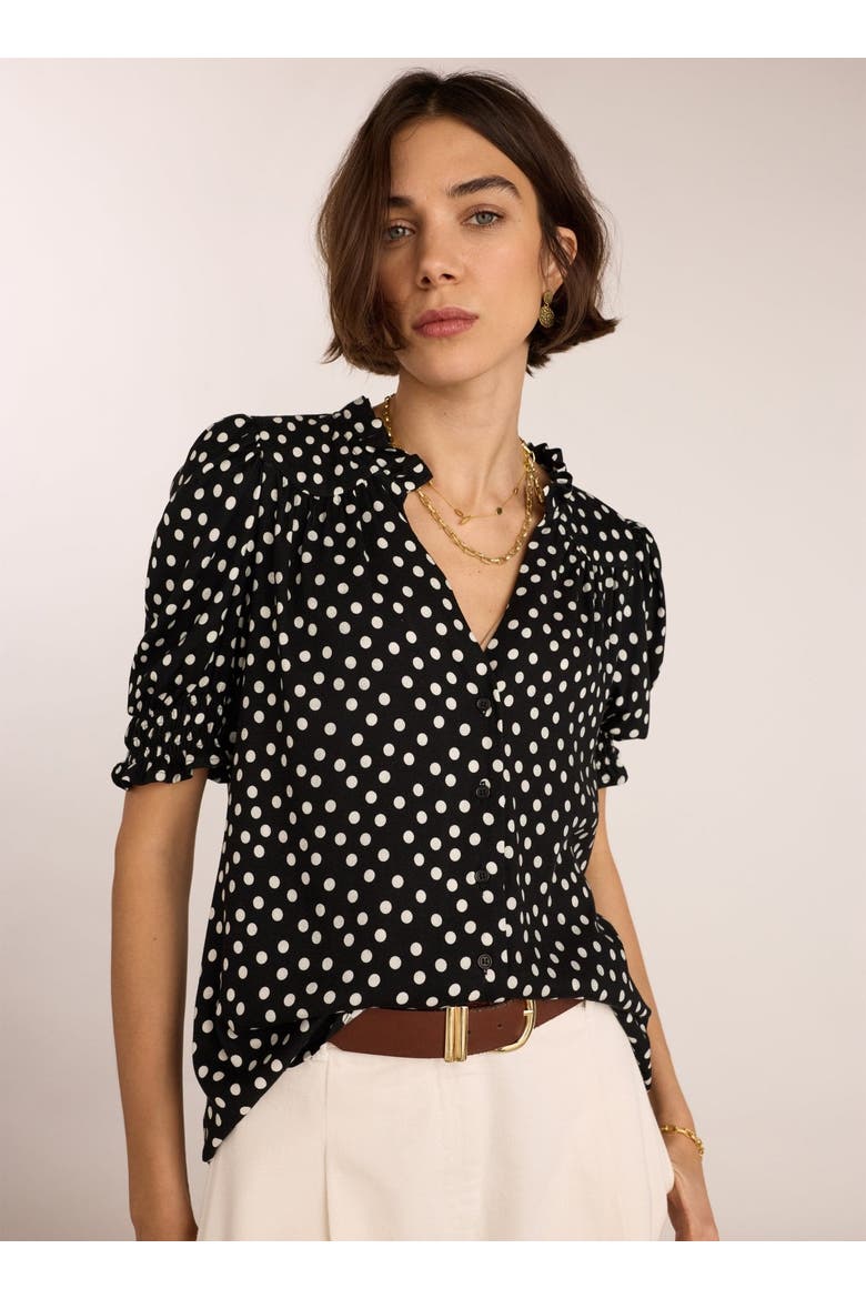Nolan Polka Dot V-Neck Blouse, Main, color, Black Polka
