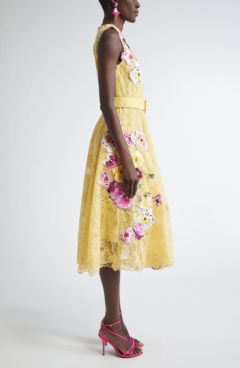 Oscar de la Renta Orchid Threadwork Floral Lace Fit 
Flare Dress, Alternate, color, 