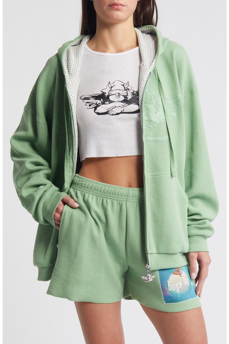 Burst Your Bubble Harley Cotton Zip-Up Graphic Hoodie, Main, color, GREEN