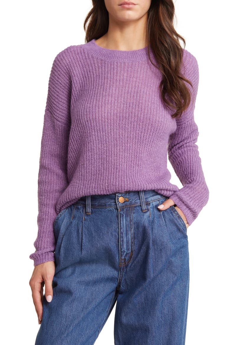 Ribbed Crewneck Sweater, Main, color, HEATHER AMETHYST