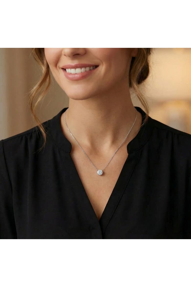 2Ct Round Cut Diamond Solitaire Pendant 14k Gold 18" Women's Necklace Lab Grown, Alternate, color, Yellow Gold