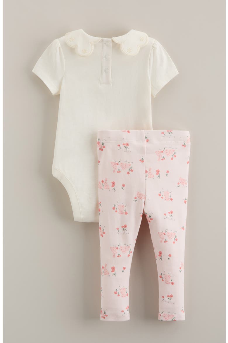 Ruffle Embroidered Collar Bodysuit & Leggings, Alternate, color, PINK FARM FRIENDS- IVORY