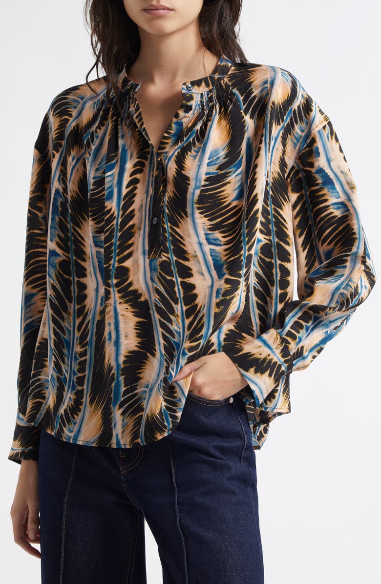 Ulla Johnson Nehir Abstract Leaf Print Silk Button-Up Shirt, Alternate, color, River