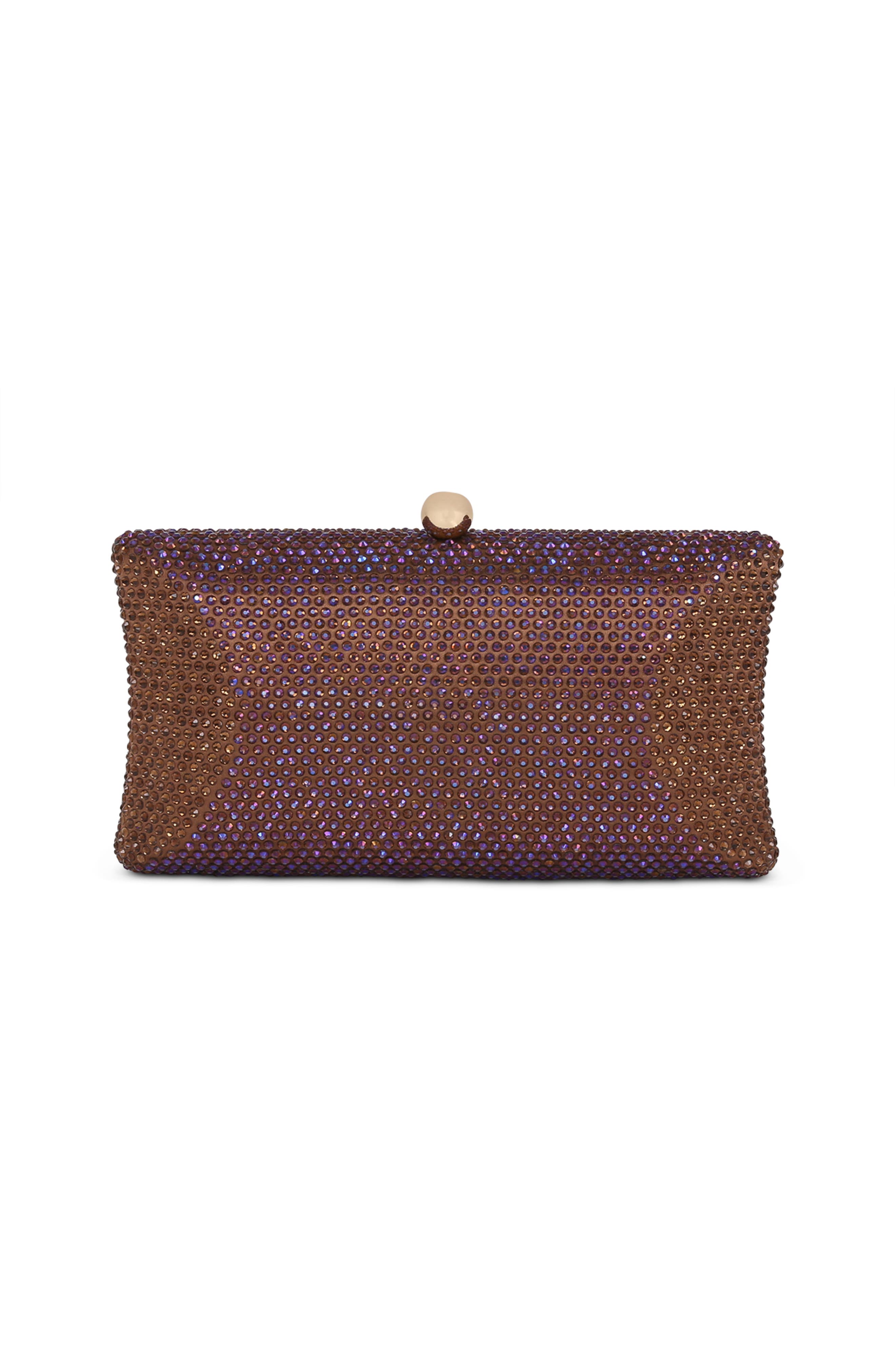 Jewel Badgley Mischka Nia Fully Crystal Beveled Minaudiere, Alternate, color, Brown