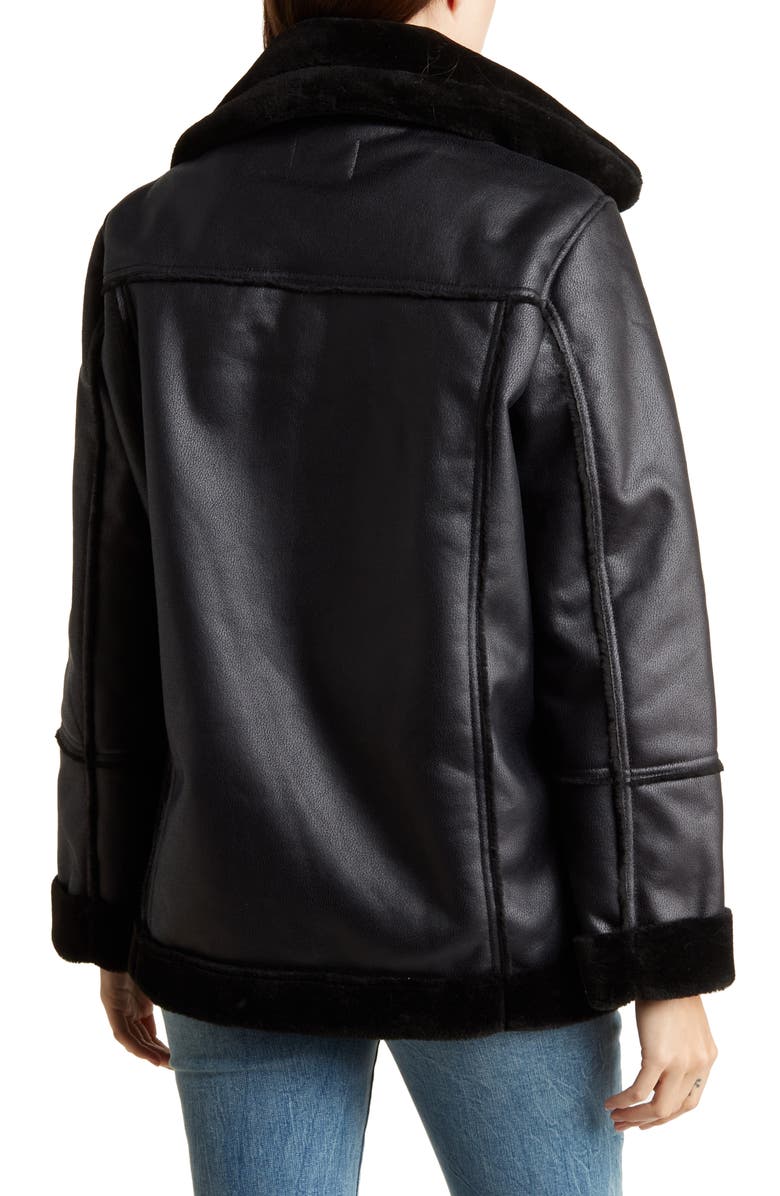 Vigoss Oversize Faux Fur Lined Faux Leather Moto Jacket, Alternate, color, 
