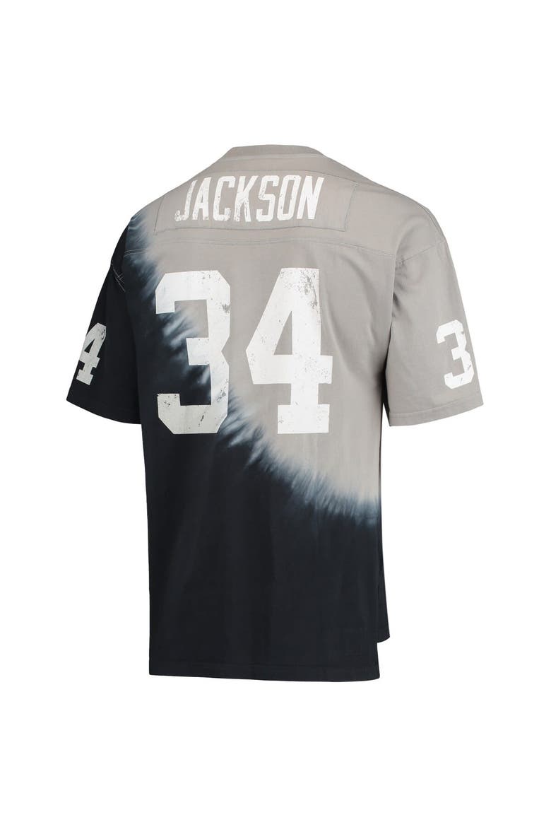 Men's Mitchell & Ness Bo Jackson Black/Silver Las Vegas Raiders Retired Player Name & Number Diagonal Tie-Dye V-Neck T-Shirt, Alternate, color, Black