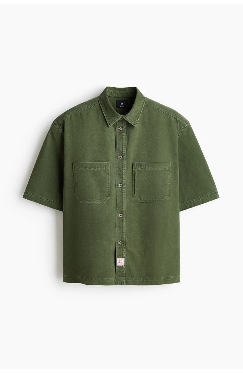 H&M Relaxed Fit Denim Shirt, Main, color, Khaki Green