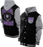 New Era Men's New Era Black Sacramento Kings Throwback Prep Chenille Full-Snap Hooded Varsity Jacket