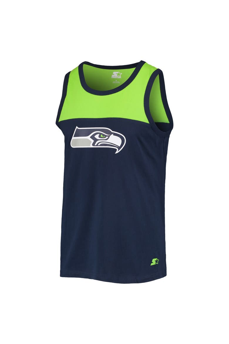 Men's Starter College Navy/Neon Green Seattle Seahawks Team Touchdown Fashion Tank Top, Alternate, color, Navy