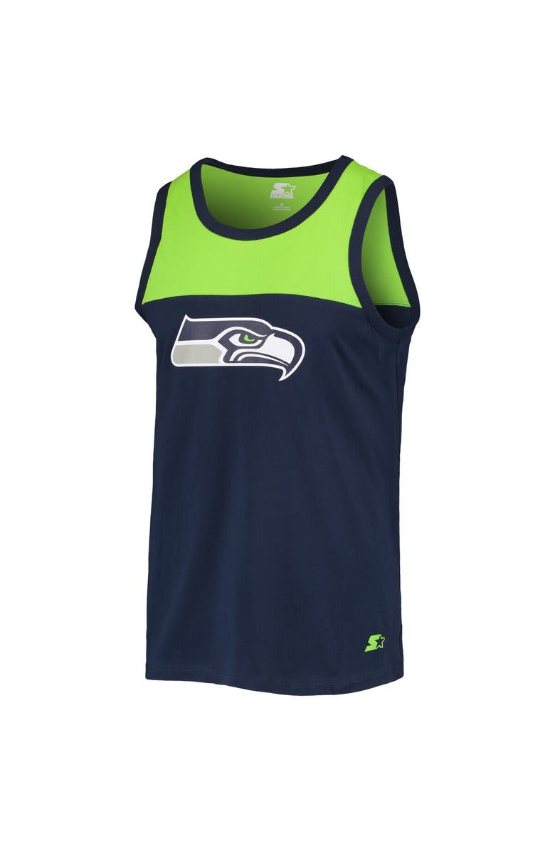 STARTER Men's Starter College Navy/Neon Green Seattle Seahawks Team Touchdown Fashion Tank Top, Alternate, color, Navy