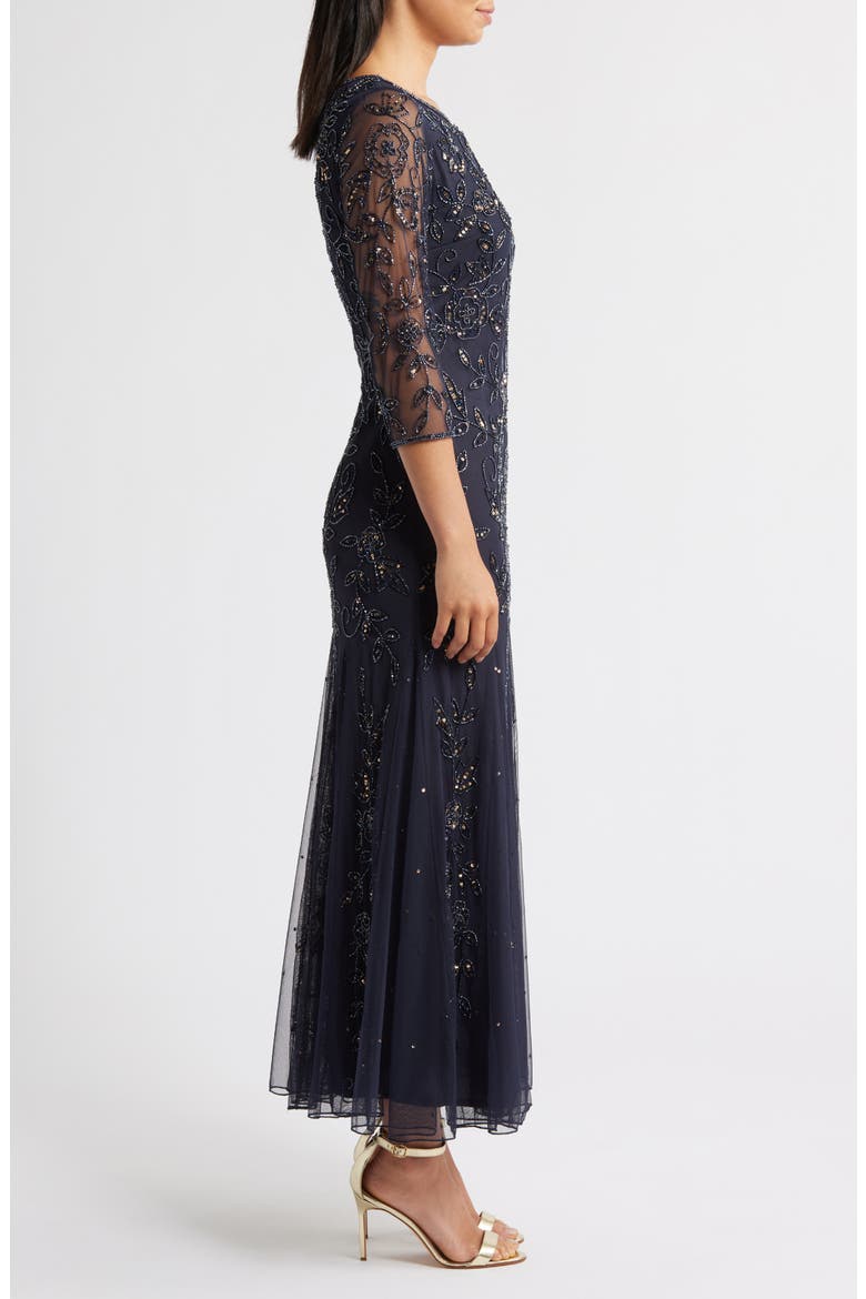 Floral Beaded Tulle Gown, Alternate, color, JBS SLATE