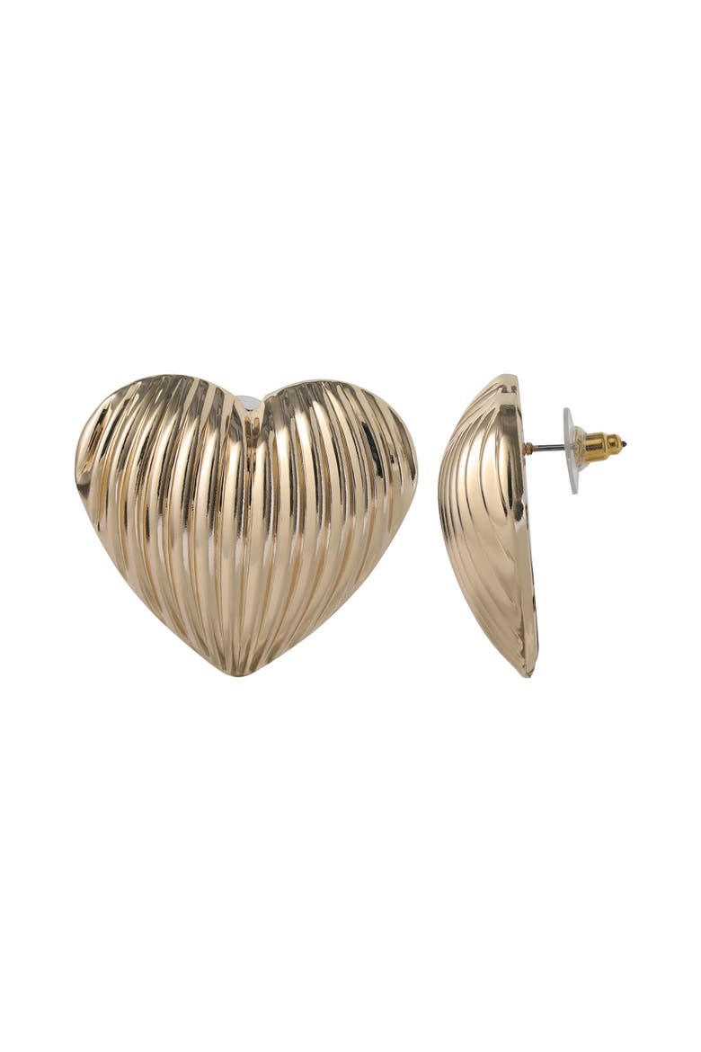 Ribbed Heart Button Earrings, Alternate, color, Gold