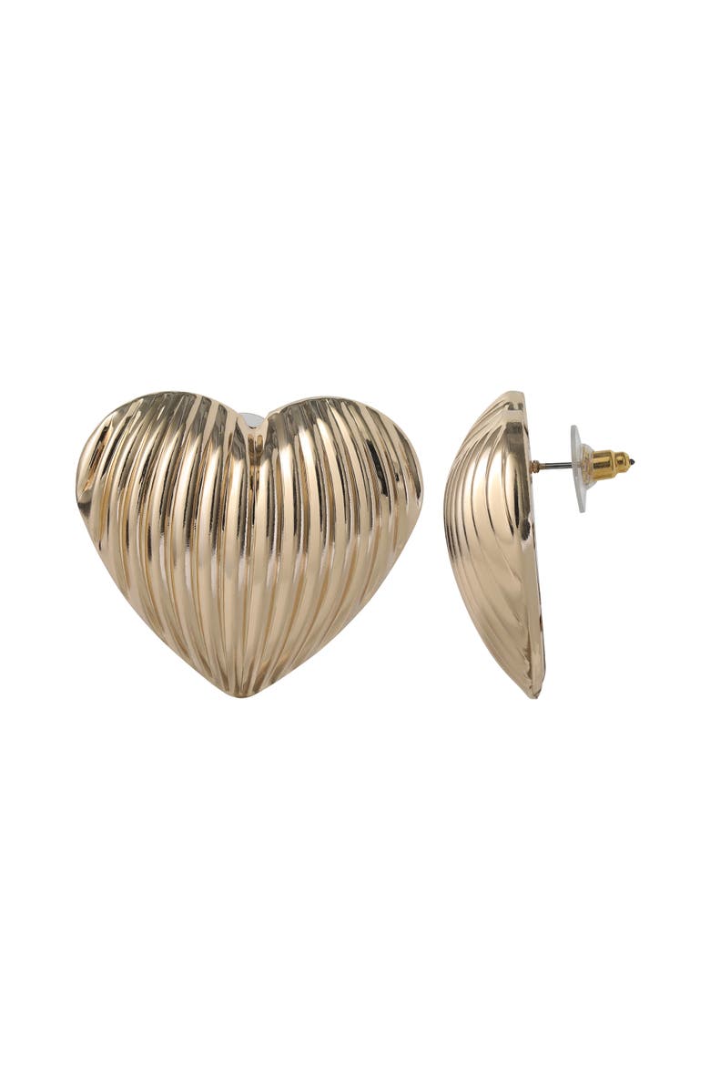 BCBG Generation Ribbed Heart Button Earrings, Alternate, color, Gold