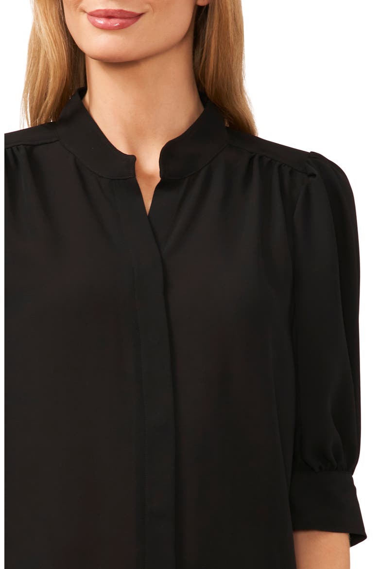 Puff Sleeve Button-Up Shirt, Alternate, color, RICH BLACK