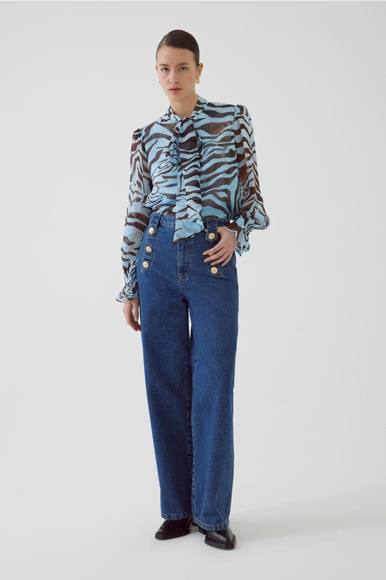 Bryan Zebra Blouse, Alternate, color, BLUE-BROWN