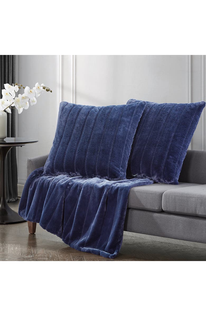 KARL LAGERFELD Set of 2 Faux Fur Accent Pillows, Alternate, color, Indigo