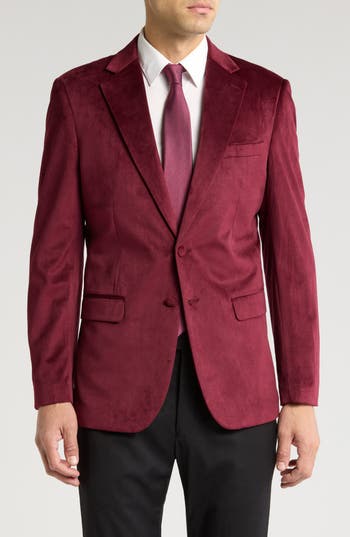 Tahari Slim Fit Velour Blazer In Burgundy