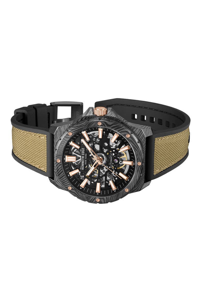 The Hollis Skeleton Automatic Silicone & Nylon Strap, 45mm, Alternate, color, TAN / BROWN LIGHT